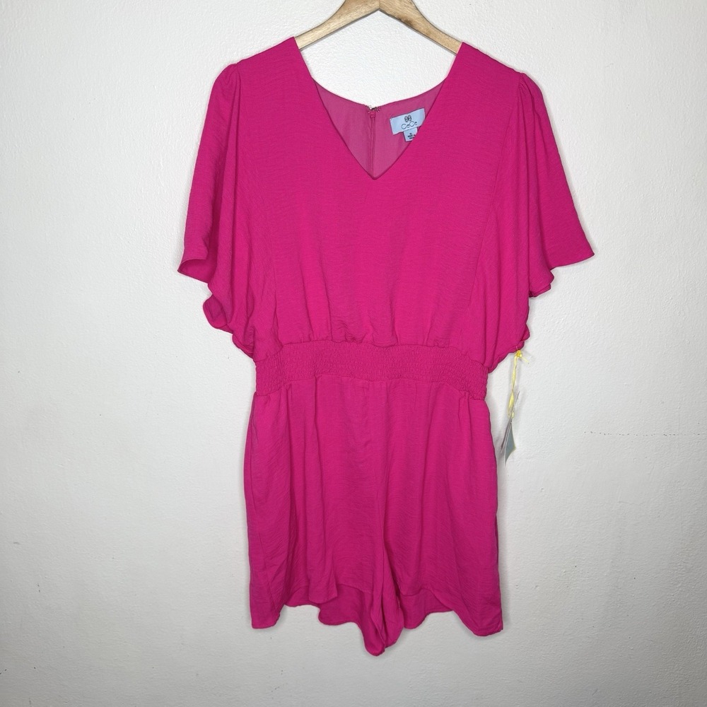New Cece Bright Rose‎ Spring Breakers Pink Romper Flutter Sleeve Women's XL